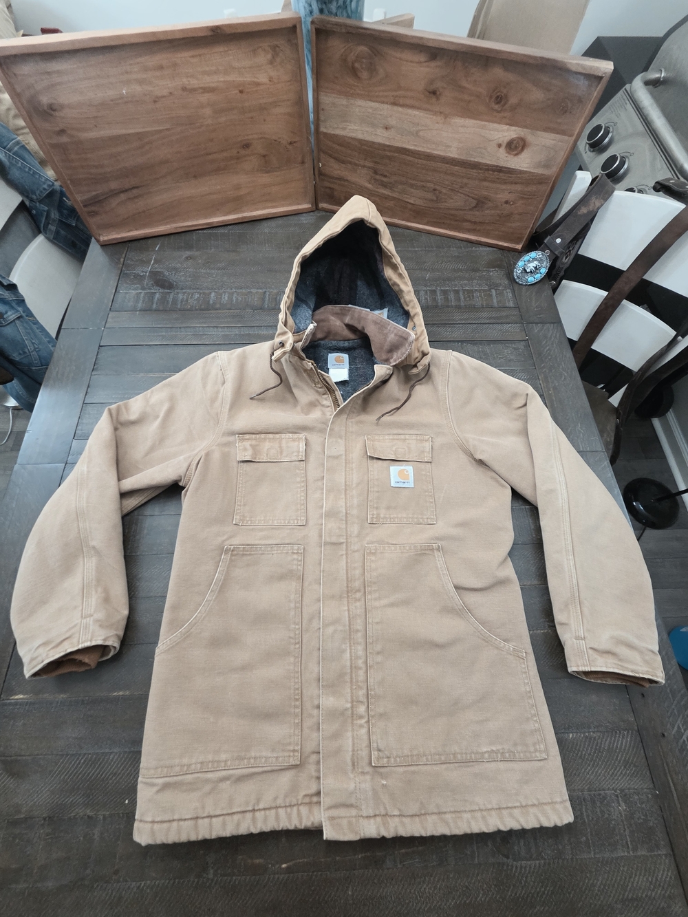 Carhartt Men's Tan Hooded Canvas Work Coat